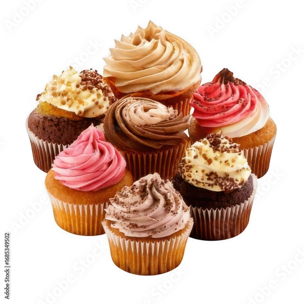 Fototapeta Cupcake Delight: A mouthwatering assortment of vibrantly frosted cupcakes. Each baked treat, a testament to the art of baking, awaits to tempt every sweet tooth.