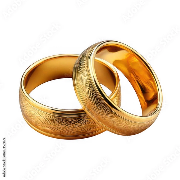 Obraz Golden Rings of Devotion: Two radiant gold wedding rings intertwine, symbolizing eternal love and commitment, artfully captured in this still-life composition. 