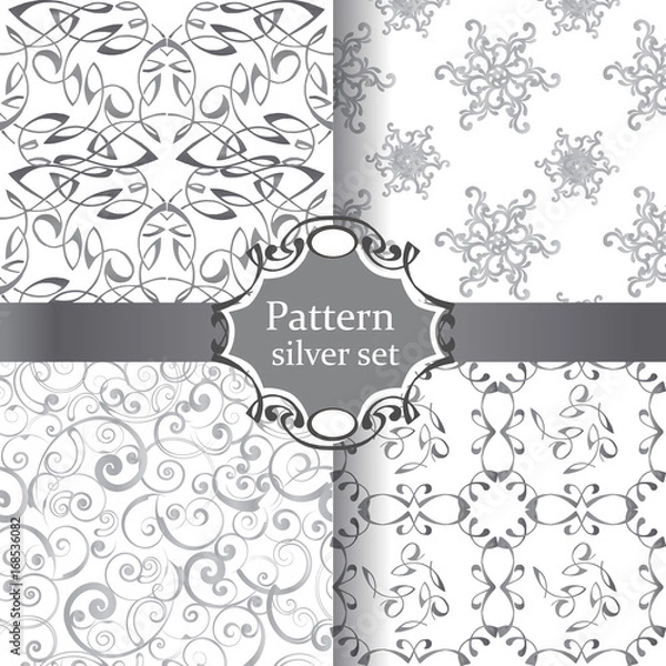 Fototapeta Set of silver seamless decorative ornament. Ornate vector seamless patterns wallpapers