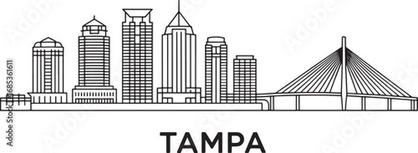 Fototapeta Tampa Skyline Vector Illustration with Cityscape Outline and Bridge Design Element