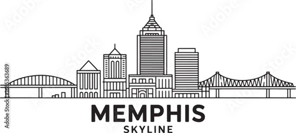 Fototapeta Memphis Skyline Vector Illustration with Cityscape Outline and Bridge Design Element