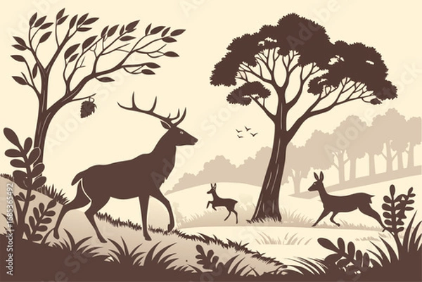 Fototapeta Rustic Deer Silhouette Vector Set
