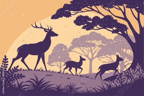 Obraz Wildlife Deer Silhouettes Set
