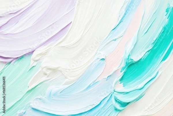 Fototapeta Abstract pastel texture with flowing paint strokes in blue, pink, green and white decorative colors creating modern artistic background