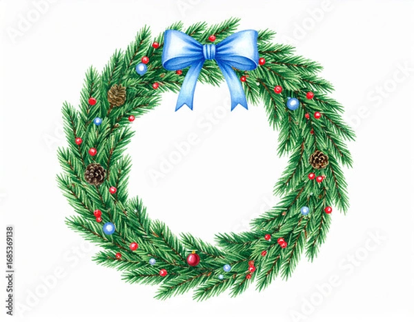 Fototapeta Christmas wreath isolated on white background. Illustration