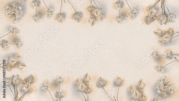 Fototapeta Natural botanical frame of dried mallow buds arranged on craft paper background