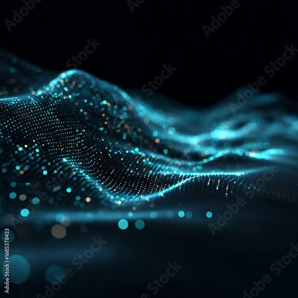Obraz Digital Wave: Abstract Data Visualization with Blue Particles