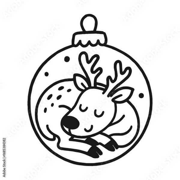 Fototapeta Sleeping reindeer ornament, vector on transparent background
