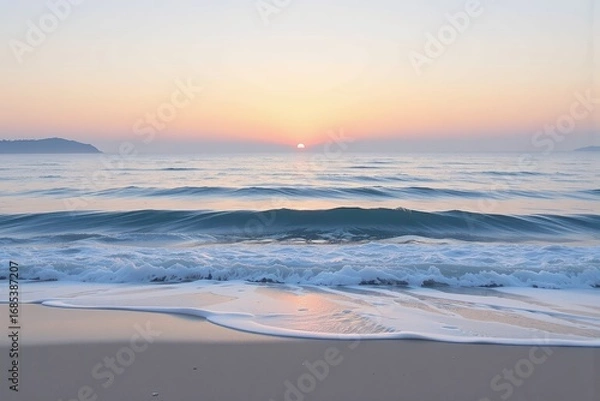 Fototapeta Serene Minimalistic Coastal Scene with Gentle Waves at Sunset