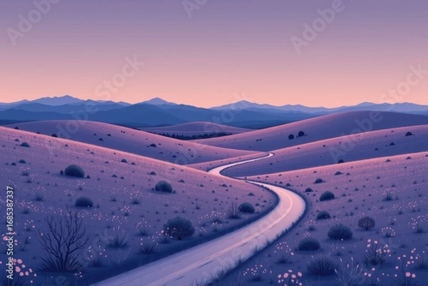 Fototapeta Serene Twilight Hills with Winding Road and Muted Color Palette
