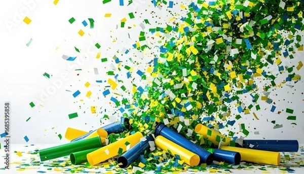 Fototapeta Vibrant Confetti Explosion with Colorful Party Poppers