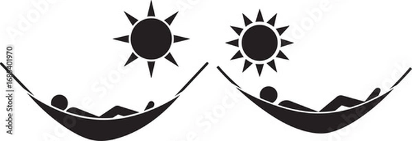 Obraz Two people relaxing in hammocks under the sun silhouette