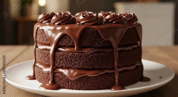Fototapeta Indulge in decadent chocolate cake, rich frosting, and layers of sweet temptation