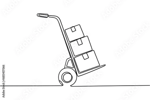 Fototapeta Simple line drawing of a hand truck loaded with boxes