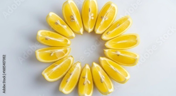 Fototapeta Bright lemon halves arranged creatively to form a vibrant, fresh, modern design