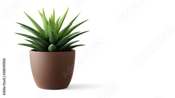 Fototapeta A large, healthy aloe vera plant centered on a simple white background with blank text space to highlight its vibrant colors, textures, natural charm, and appeal.