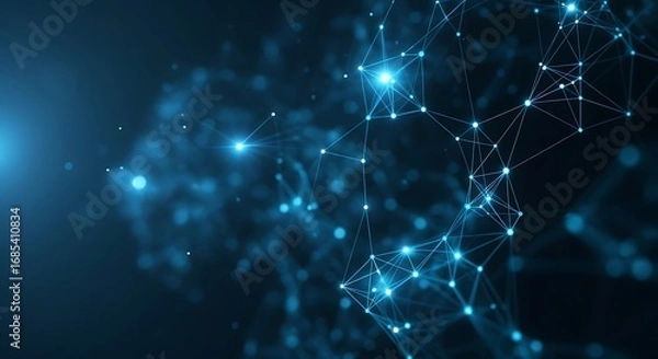 Obraz Abstract network of glowing blue nodes and lines against a dark background