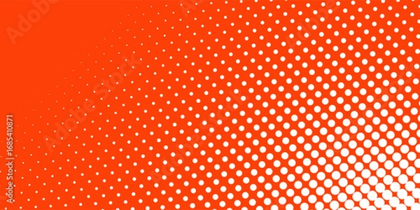 Fototapeta White polka dots on red, illustration background  comic pop art overlay backdrop. Halftone raster effect wallpaper. modern