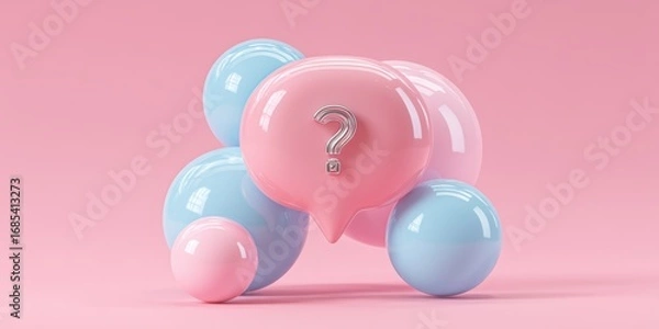 Fototapeta 3D Bubble Question Mark concept. Colorful speech bubbles with a question mark on a pink background.