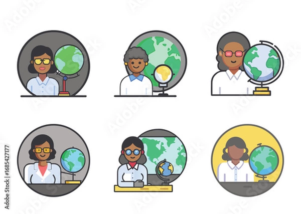 Obraz Diverse educators with globe icons for educational resources and representation matters