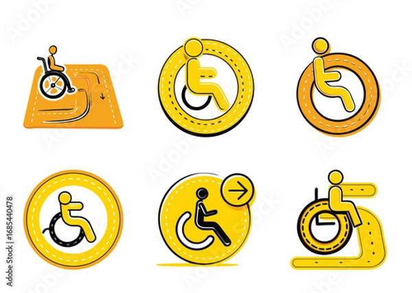 Obraz Creative and Modern Accessibility Icons for Wheelchair Users in Yellow and Black