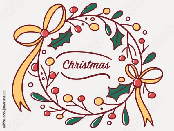 Fototapeta Festive Christmas Wreath Border Design for Holiday Projects , A charming, hand-drawn Christmas wreath graphic, perfect for invitations, cards, or social media posts.