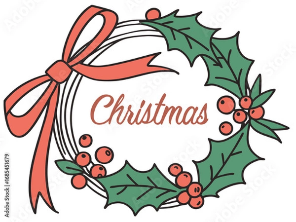 Fototapeta Festive Christmas Wreath Border Design for Holiday Projects , A charming, hand-drawn Christmas wreath graphic, perfect for invitations, cards, or social media posts.