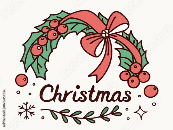 Fototapeta Festive Christmas Wreath Border Design for Holiday Projects , A charming, hand-drawn Christmas wreath graphic, perfect for invitations, cards, or social media posts.