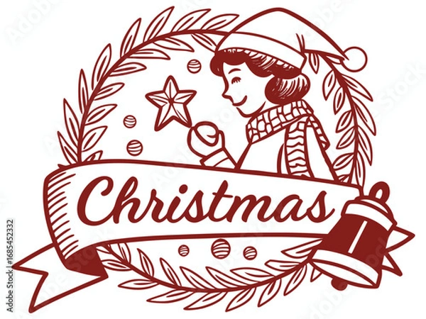 Fototapeta Festive Christmas Wreath Border Design for Holiday Projects , A charming, hand-drawn Christmas wreath graphic, perfect for invitations, cards, or social media posts.