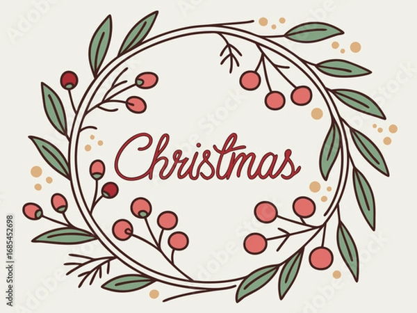 Fototapeta Festive Christmas Wreath Border Design for Holiday Projects , A charming, hand-drawn Christmas wreath graphic, perfect for invitations, cards, or social media posts.