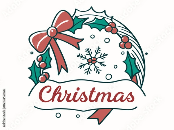Fototapeta Festive Christmas Wreath Border Design for Holiday Projects , A charming, hand-drawn Christmas wreath graphic, perfect for invitations, cards, or social media posts.