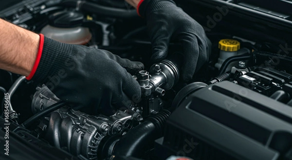 Fototapeta Engine maintenance involves careful handling and precision