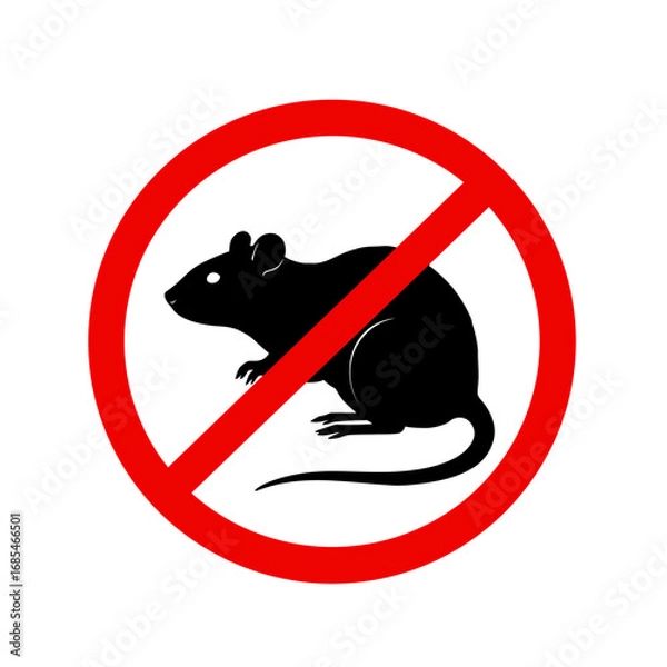 Fototapeta Red prohibition sign with a black silhouette of a rat inside indicating no rodents allowed