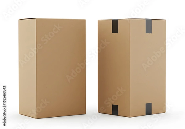 Fototapeta Two Tall Cardboard Shipping Boxes Mockup with Black Tape