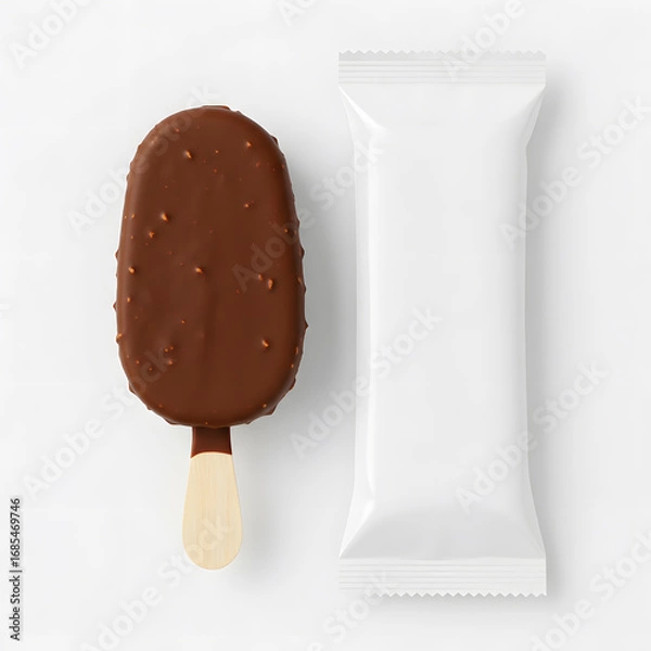 Fototapeta  Chocolate and Nut Covered Ice Cream Bar with Blank Packaging Mockup