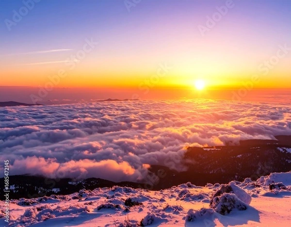 Obraz Sunrise over a mountaintop with clouds