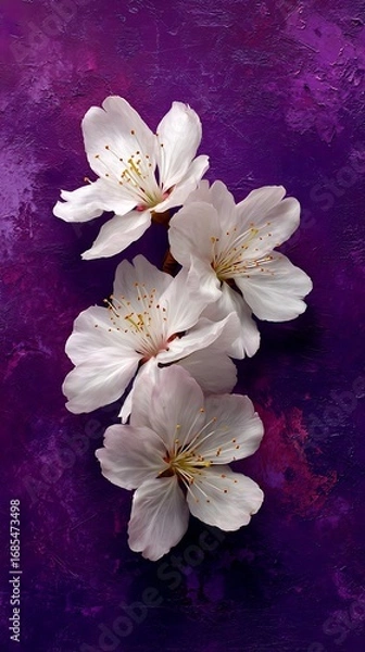 Fototapeta Awesome photo of group of white flowers arranged on a textured purple background.