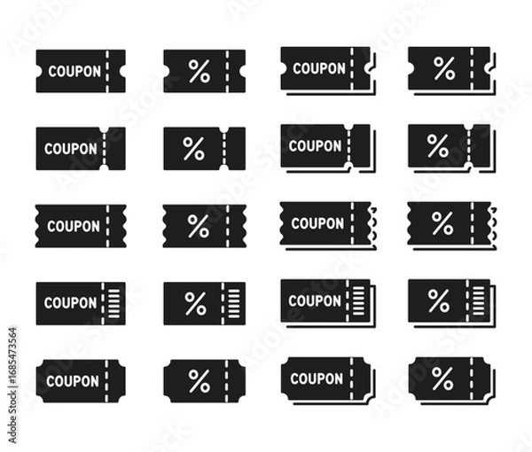 Fototapeta シンプルなクーポンチケットアイコンのセット　ベクター素材　ブラック

