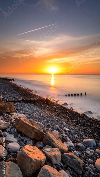 Obraz Sunrise over a pebble beach