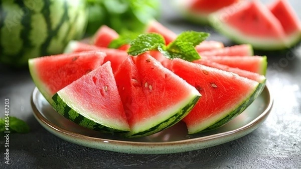 Obraz Fresh Watermelon Slices on Plate