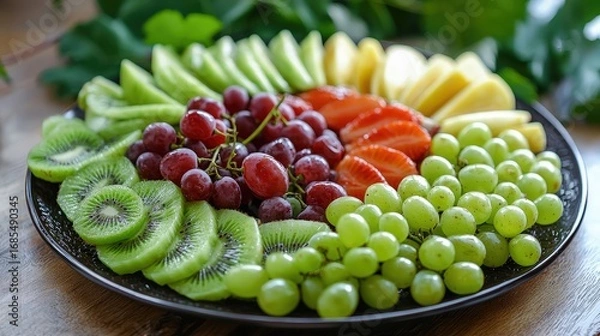 Obraz Fresh Fruit Platter with Kiwi and Grapes