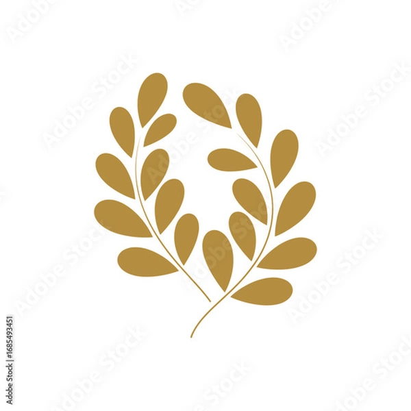 Fototapeta Elegant golden laurel wreath with delicate leaves on a white background.