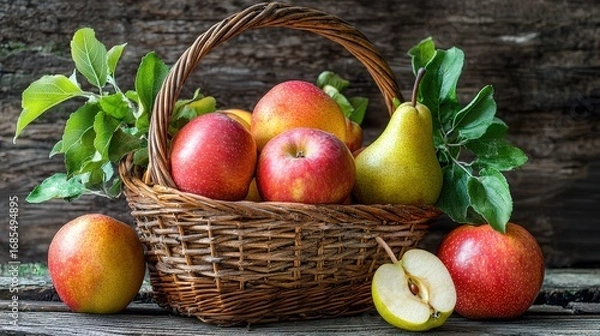 Obraz Fresh Fruit Basket with Apples and Pears