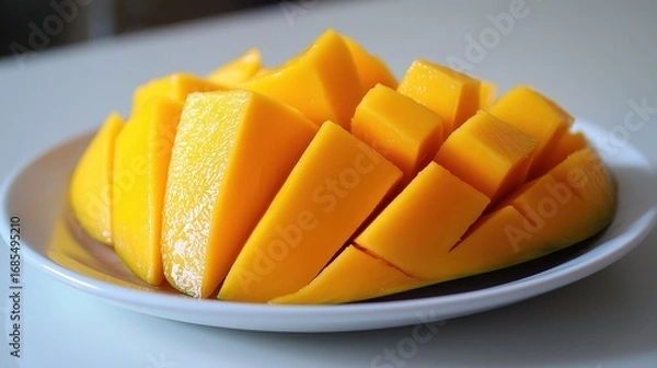 Obraz Fresh Sliced Mango on White Plate