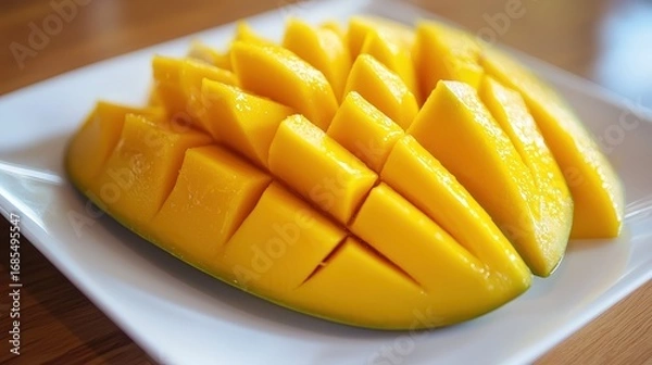 Obraz Fresh Sliced Mango on White Plate
