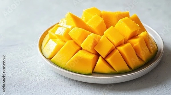 Obraz Fresh Sliced Mango on White Plate