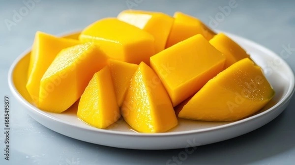 Obraz Fresh Sliced Mango on White Plate