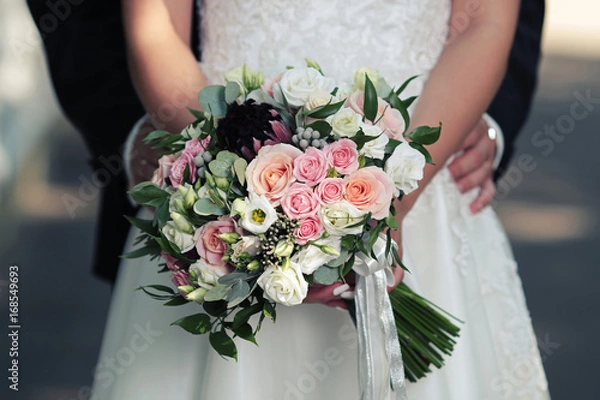 Obraz jasny bukiet ślubny