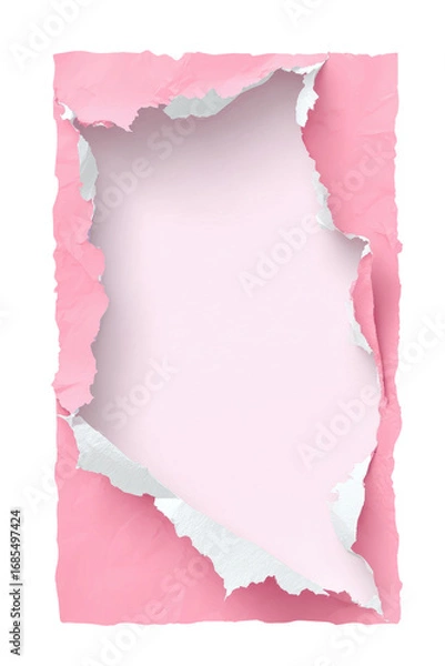 Fototapeta A vibrant pink paper rectangle with ragged, torn edges, revealing a light pink background