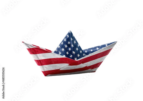 Fototapeta Folded paper boat, crafted from the American flag